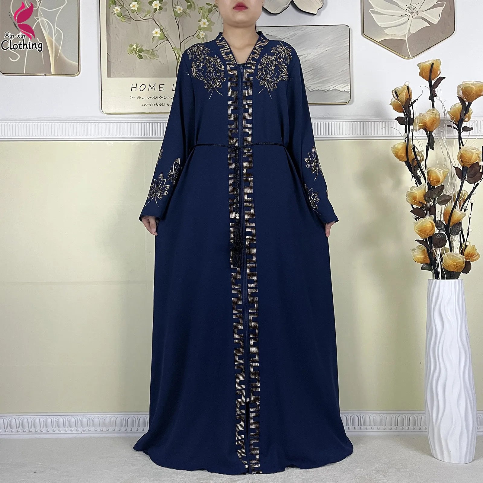Robe style Dubaï, Abaya longue avec turban
