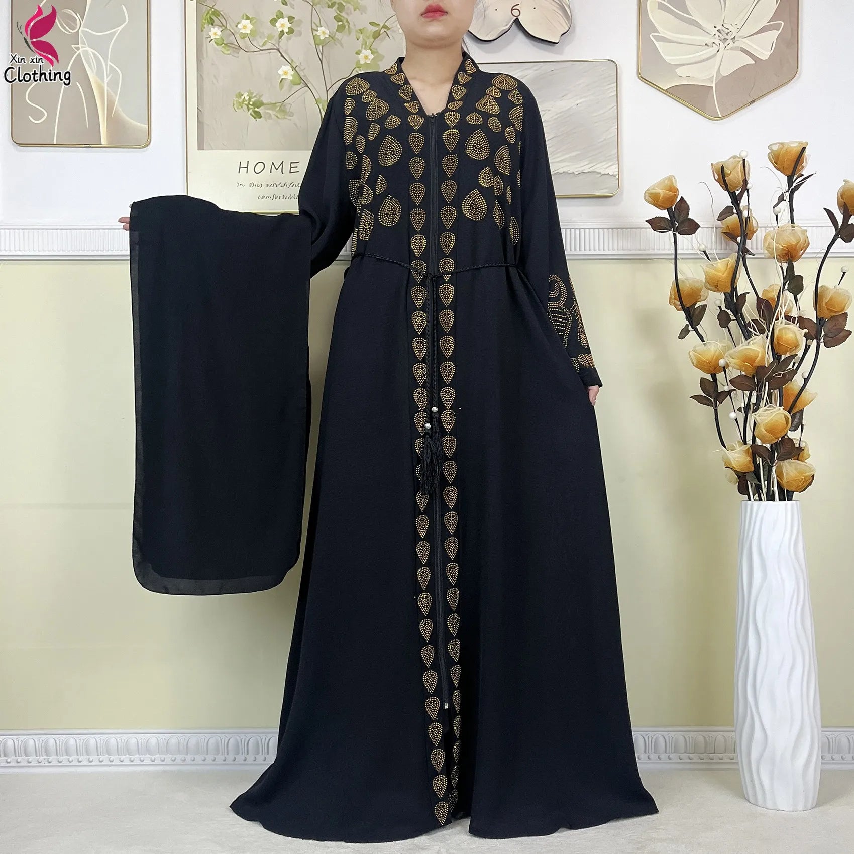 Robe style Dubaï, Abaya longue avec turban