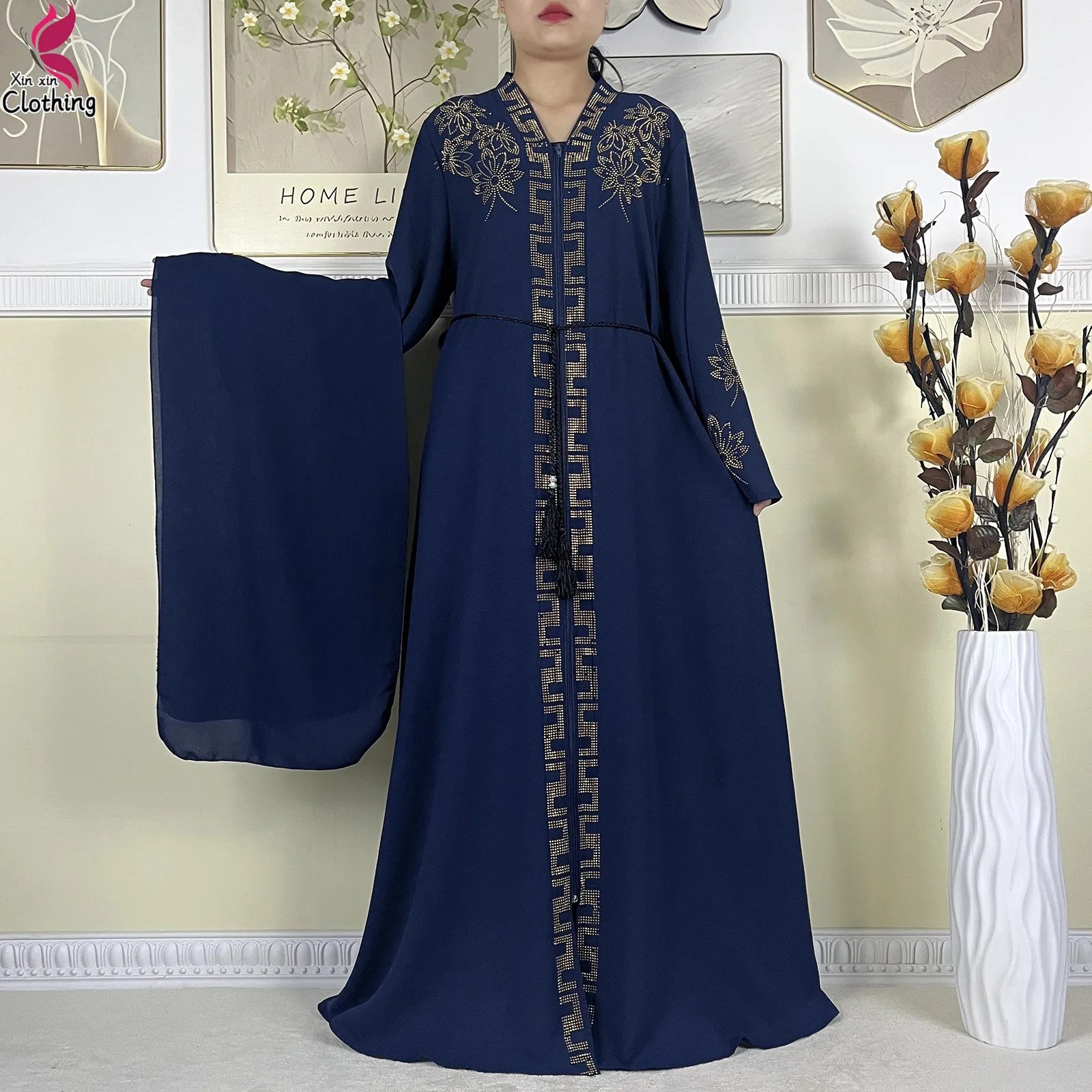 Robe style Dubaï, Abaya longue avec turban