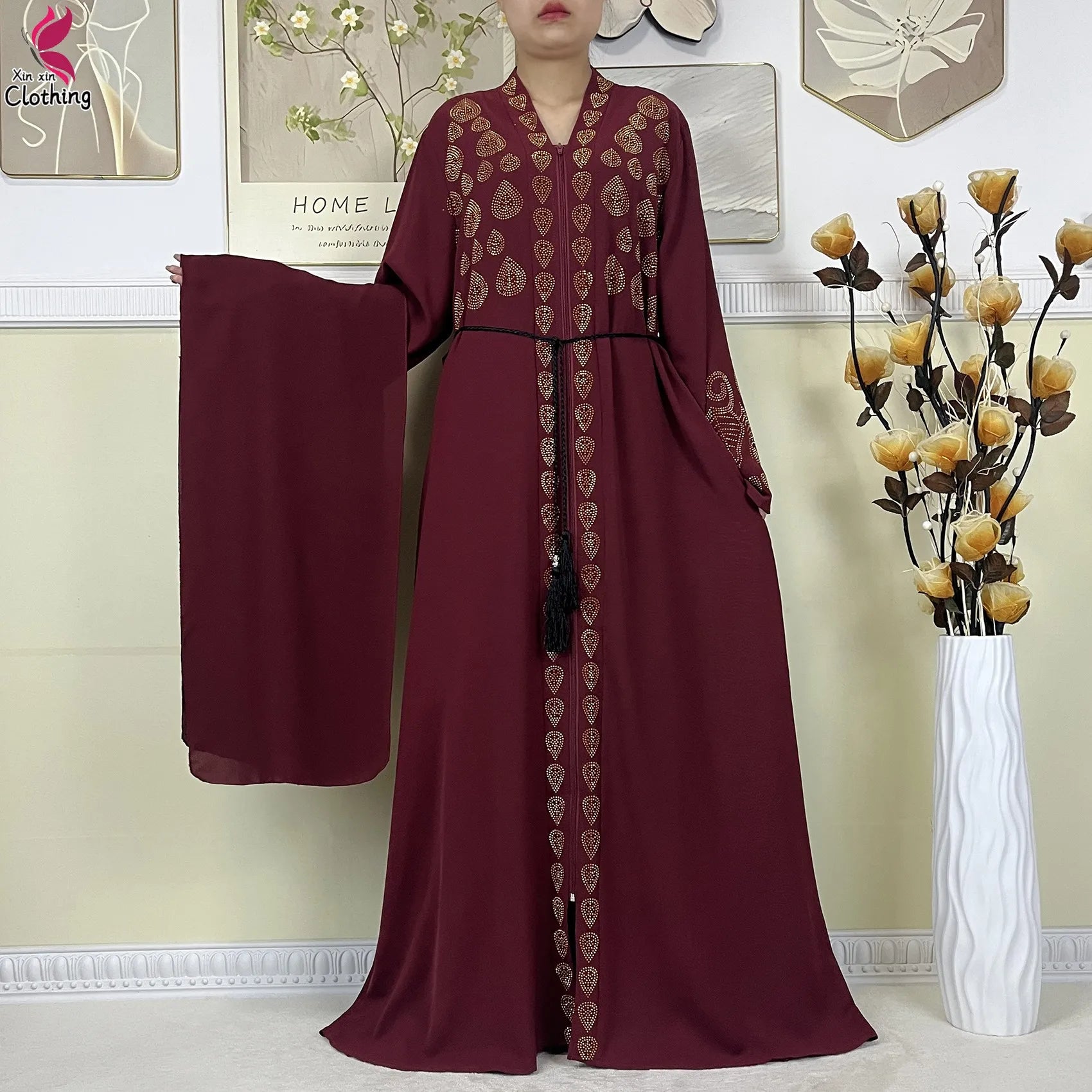 Robe style Dubaï, Abaya longue avec turban