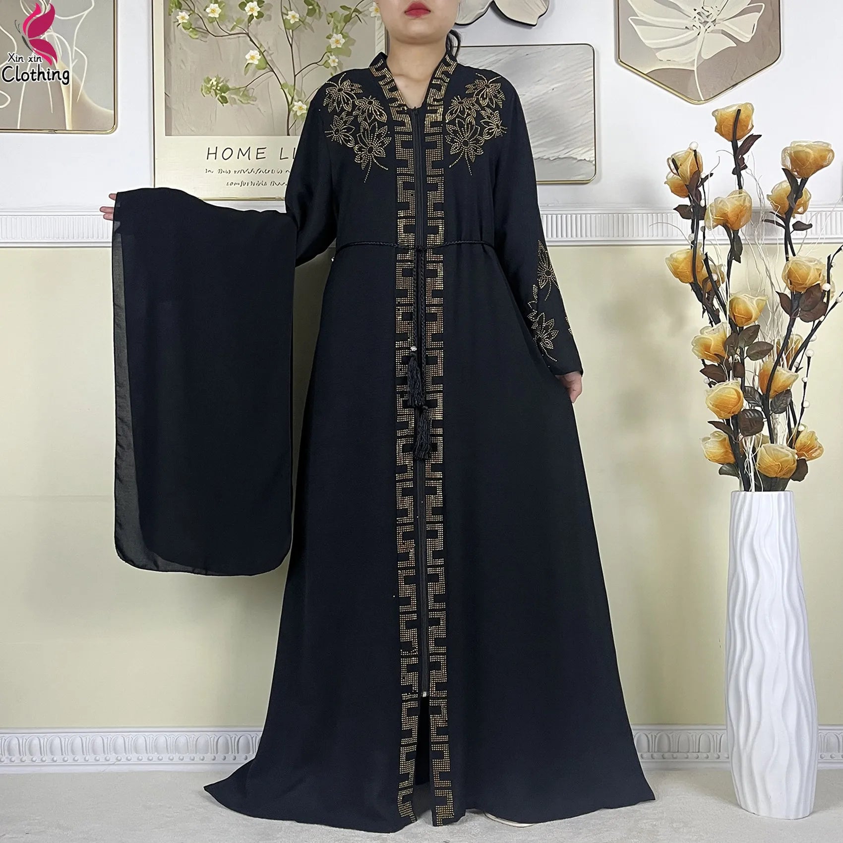 Robe style Dubaï, Abaya longue avec turban