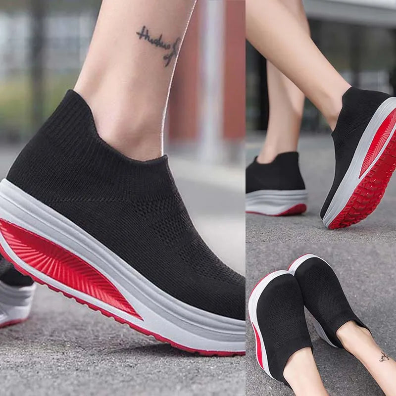 Chaussures Vulcanisées Femmes : Baskets à Fond Épais Slip-On