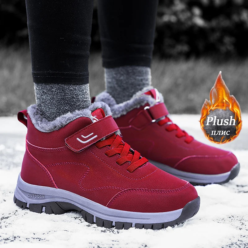 Bottes de neige imperméables pour hommes et femmes, baskets chaudes en peluche, hiver confortable