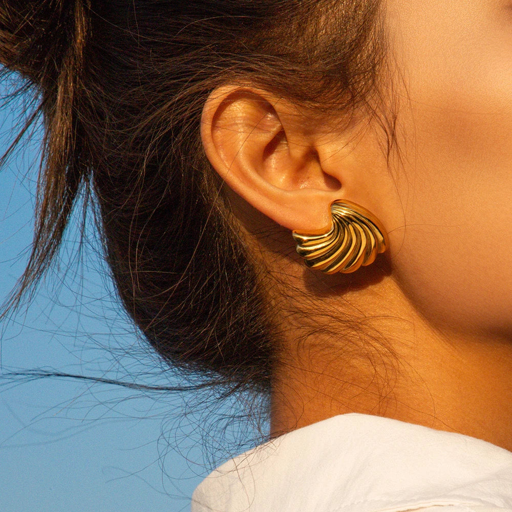 Boucles d'Oreilles en Acier Inoxydable Plaqué Or Escargot Bergame Coquillage