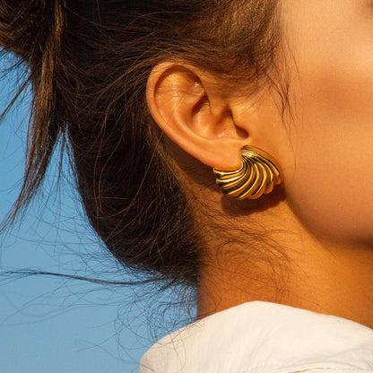 Boucles d'Oreilles en Acier Inoxydable Plaqué Or Escargot Bergame Coquillage