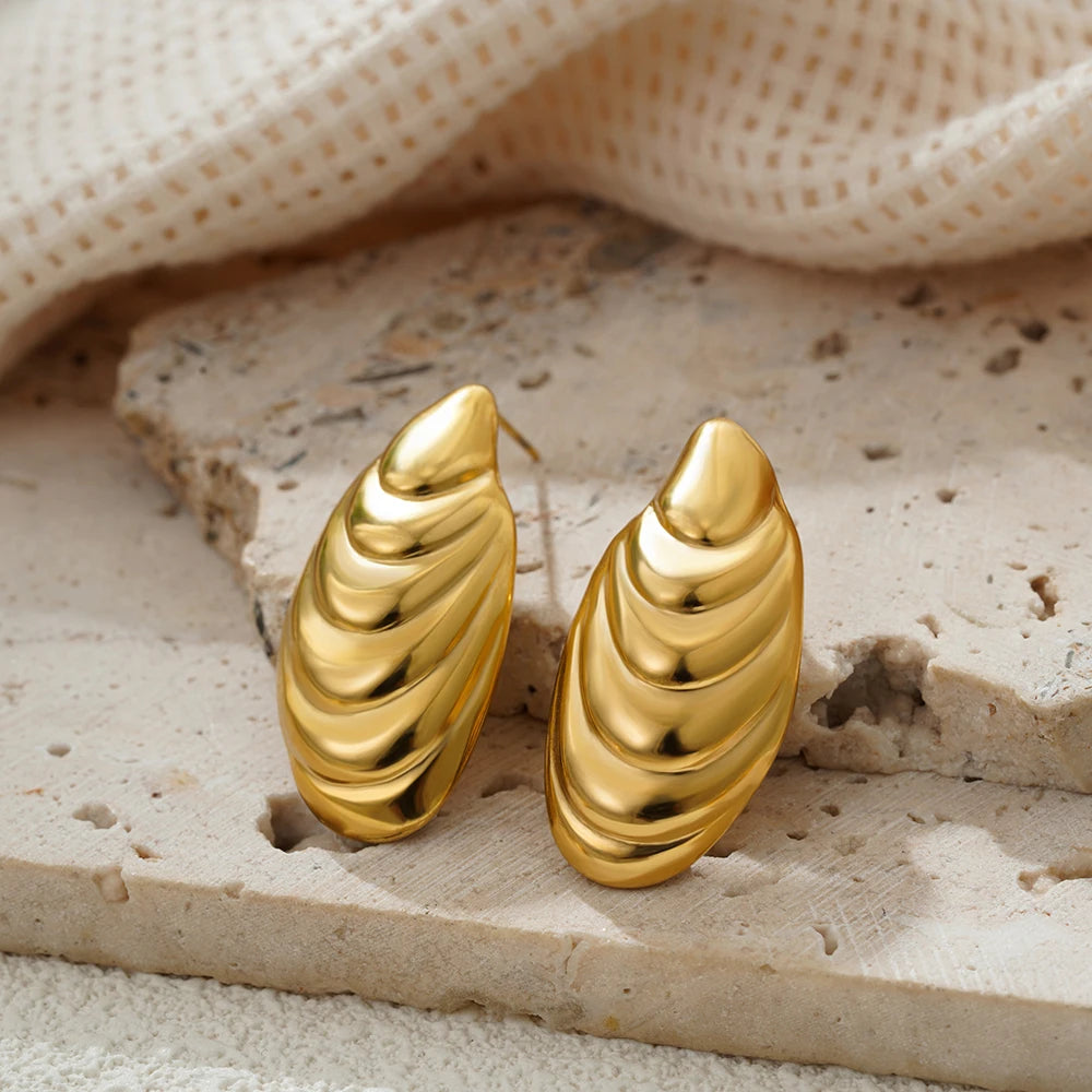 Boucles d'Oreilles en Acier Inoxydable Plaqué Or Escargot Bergame Coquillage