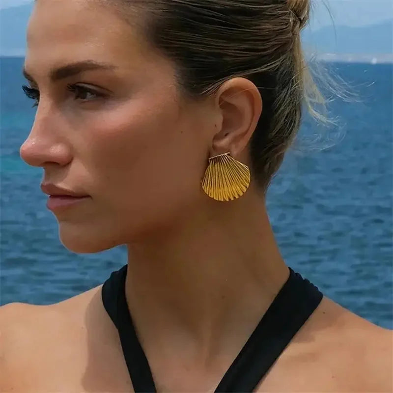 Boucles d'Oreilles en Acier Inoxydable Plaqué Or Escargot Bergame Coquillage