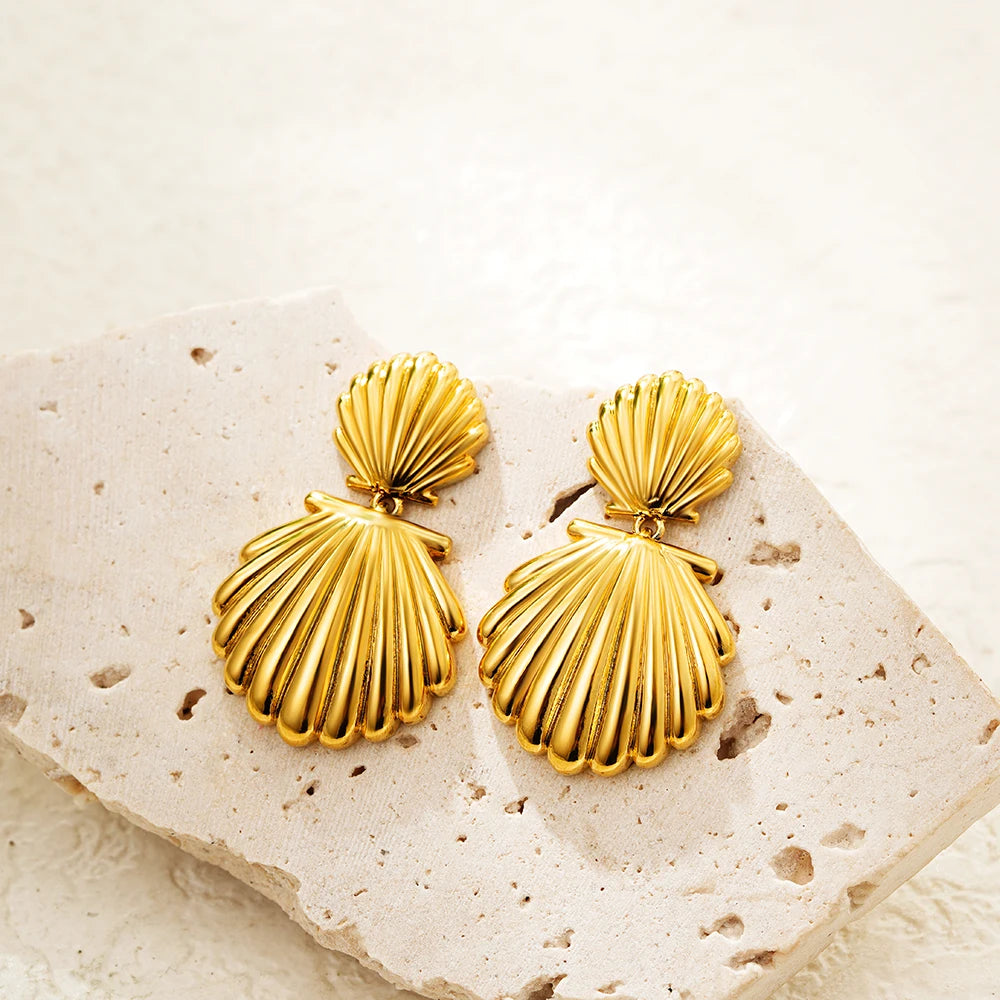 Boucles d'Oreilles en Acier Inoxydable Plaqué Or Escargot Bergame Coquillage