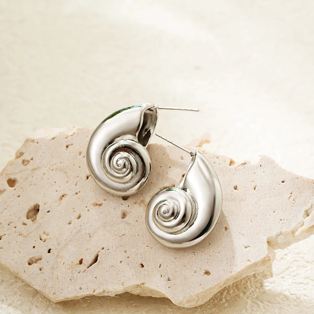 Boucles d'Oreilles en Acier Inoxydable Plaqué Or Escargot Bergame Coquillage