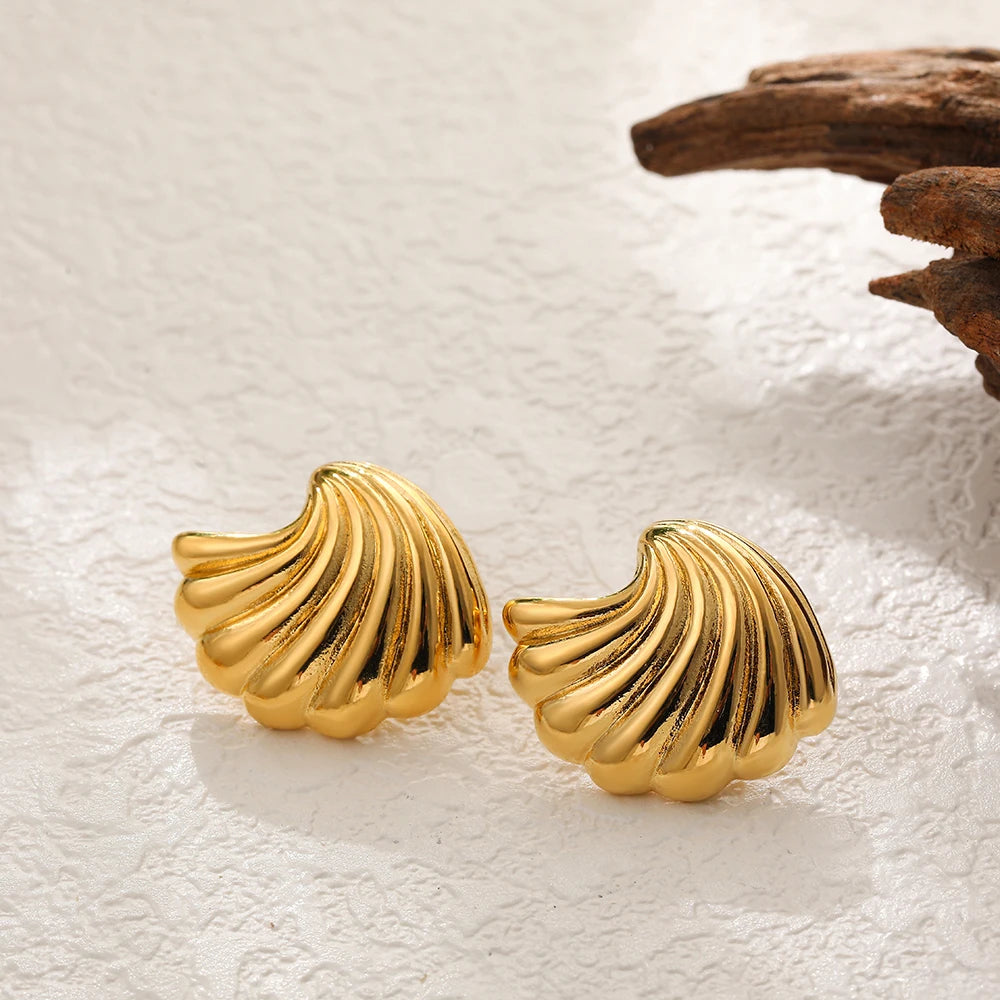 Boucles d'Oreilles en Acier Inoxydable Plaqué Or Escargot Bergame Coquillage