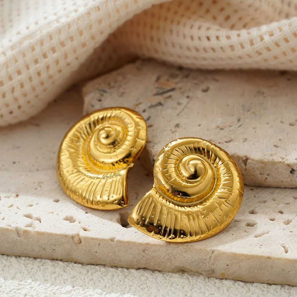 Boucles d'Oreilles en Acier Inoxydable Plaqué Or Escargot Bergame Coquillage