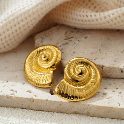 Boucles d'Oreilles en Acier Inoxydable Plaqué Or Escargot Bergame Coquillage