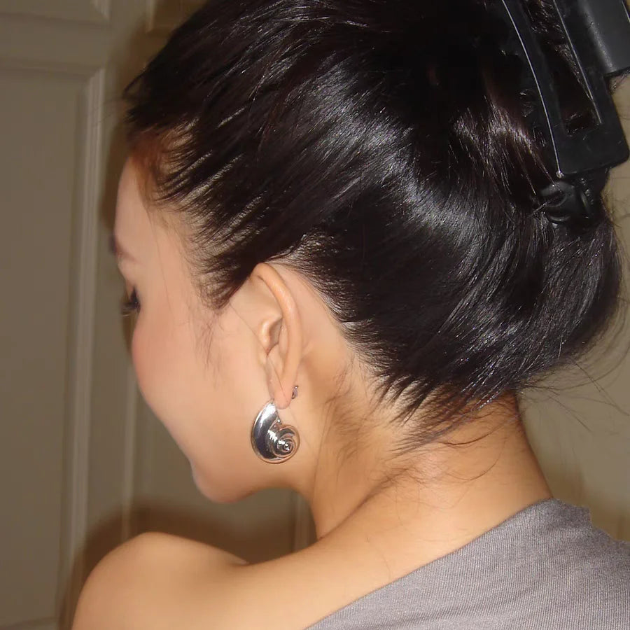 Boucles d'Oreilles en Acier Inoxydable Plaqué Or Escargot Bergame Coquillage