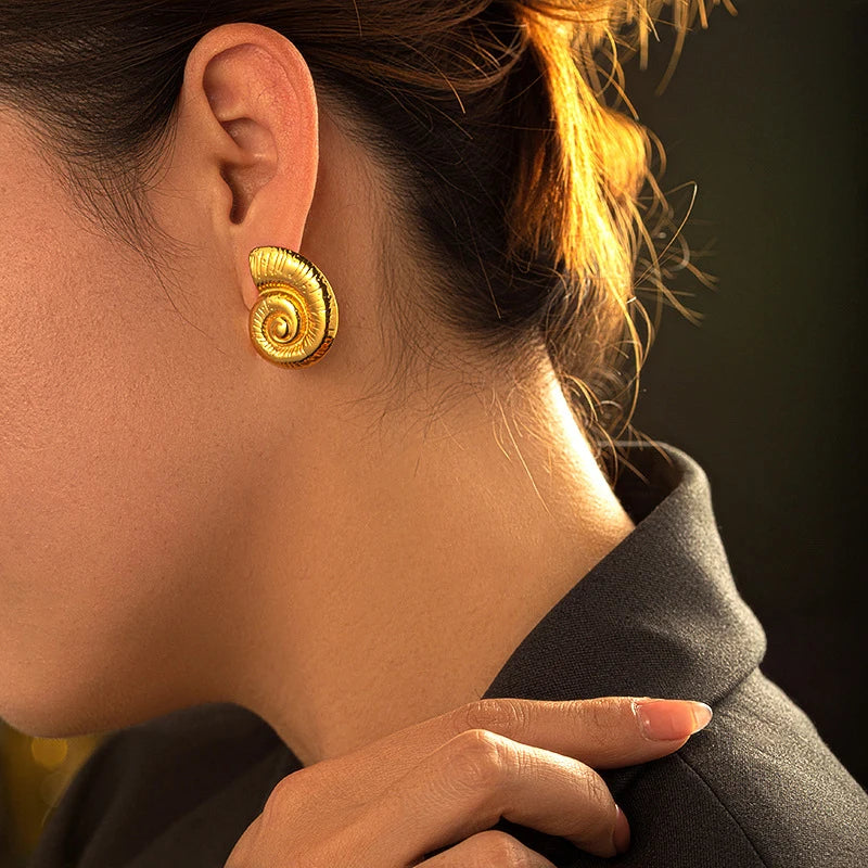 Boucles d'Oreilles en Acier Inoxydable Plaqué Or Escargot Bergame Coquillage
