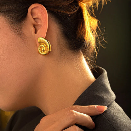 Boucles d'Oreilles en Acier Inoxydable Plaqué Or Escargot Bergame Coquillage