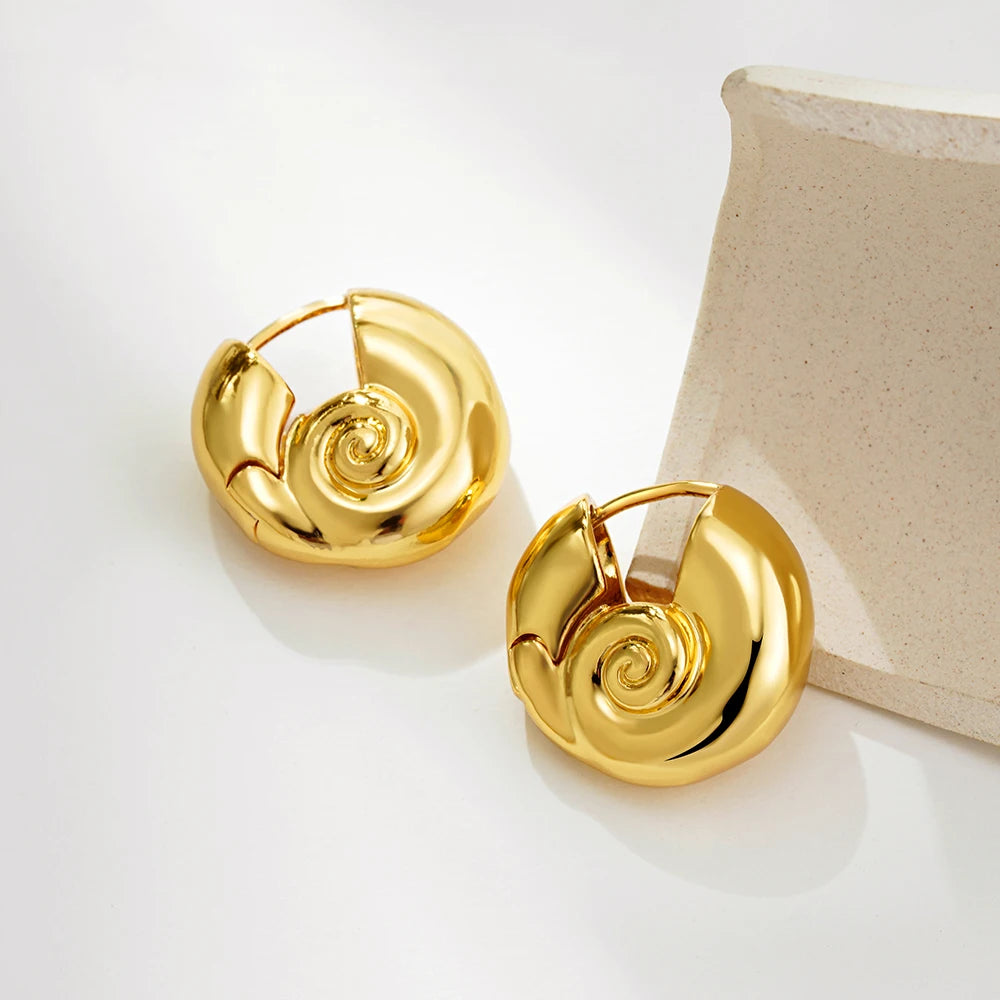 Boucles d'Oreilles en Acier Inoxydable Plaqué Or Escargot Bergame Coquillage