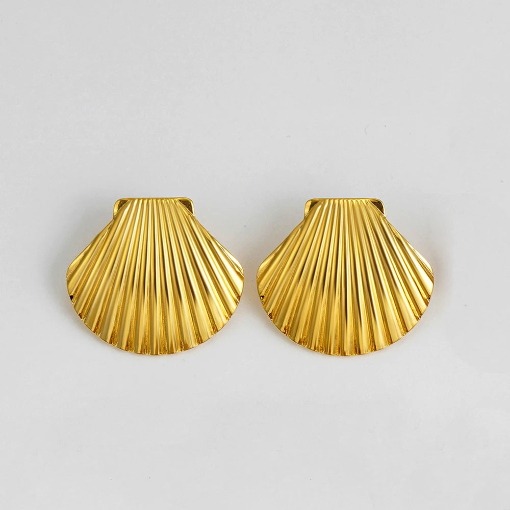 Boucles d'Oreilles en Acier Inoxydable Plaqué Or Escargot Bergame Coquillage