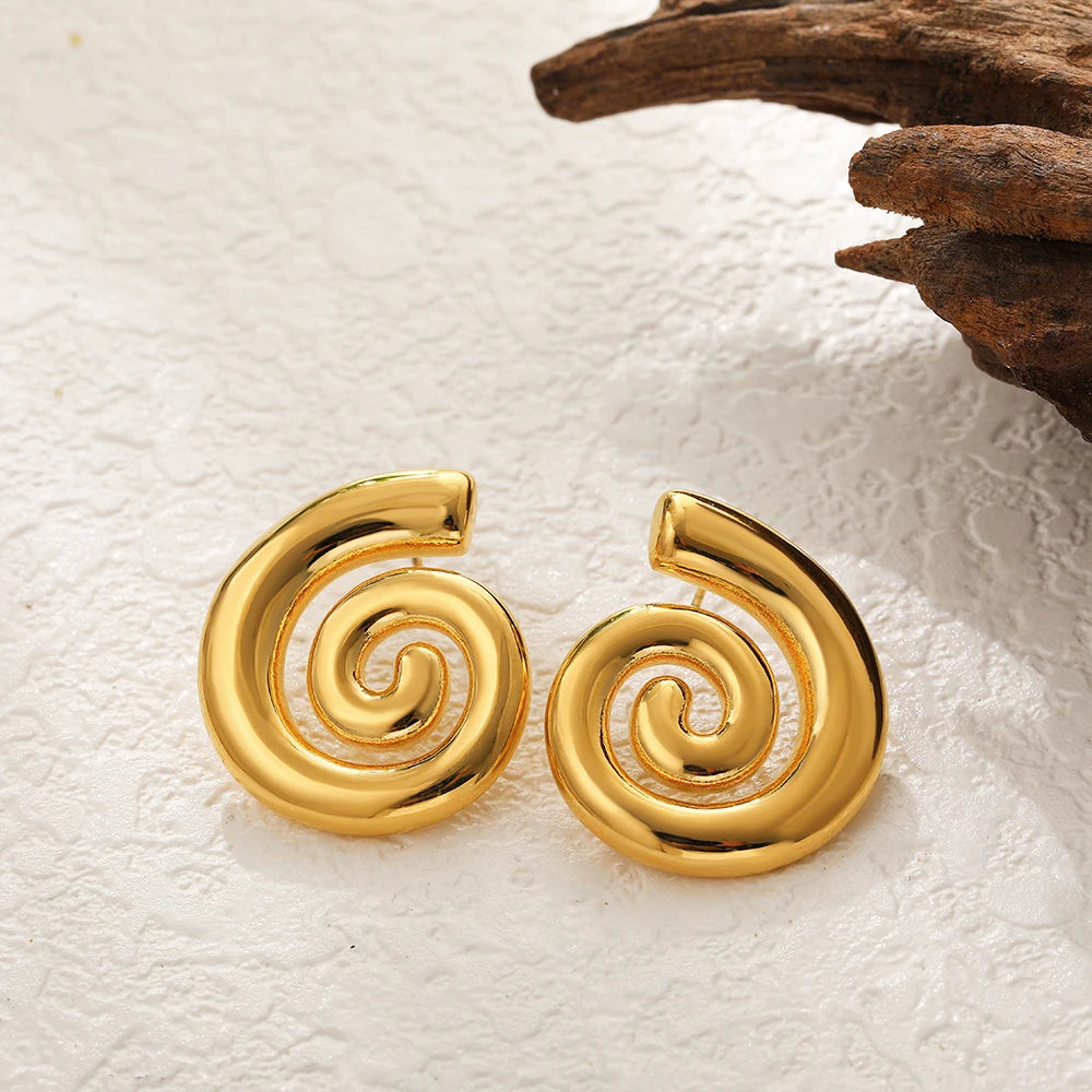 Boucles d'Oreilles en Acier Inoxydable Plaqué Or Escargot Bergame Coquillage