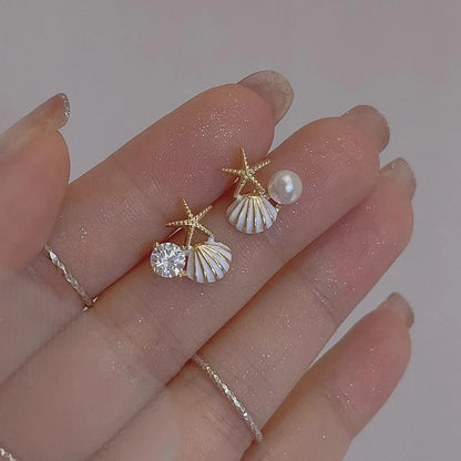 Boucles d'oreilles émaillées perle étoile de mer tendance