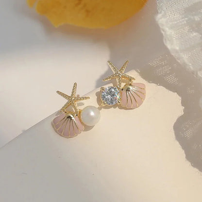 Boucles d'oreilles émaillées perle étoile de mer tendance