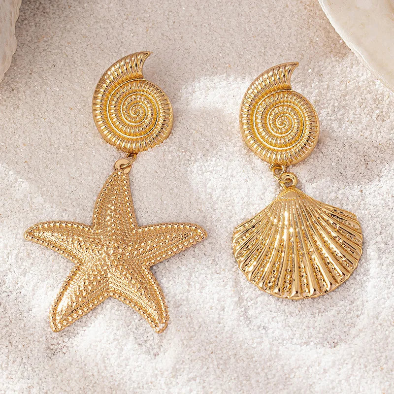 Boucles d'oreilles bohémiennes étoile de mer et coquille pour filles