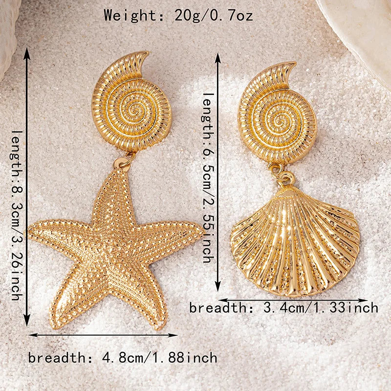 Boucles d'oreilles bohémiennes étoile de mer et coquille pour filles