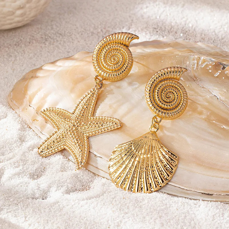 Boucles d'oreilles bohémiennes étoile de mer et coquille pour filles