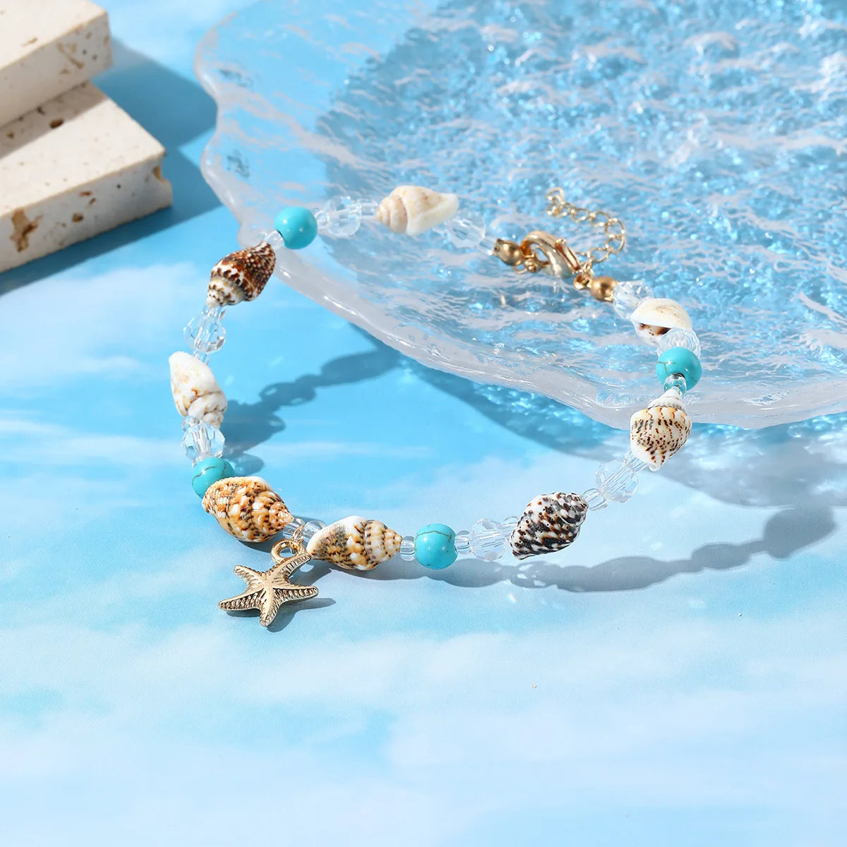 Bracelet étoile de mer, coquillage & perles pour femmes