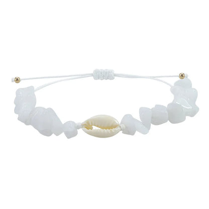 Bracelet Pierre Naturelle Graviers Coquillages Main Ajustable Femme