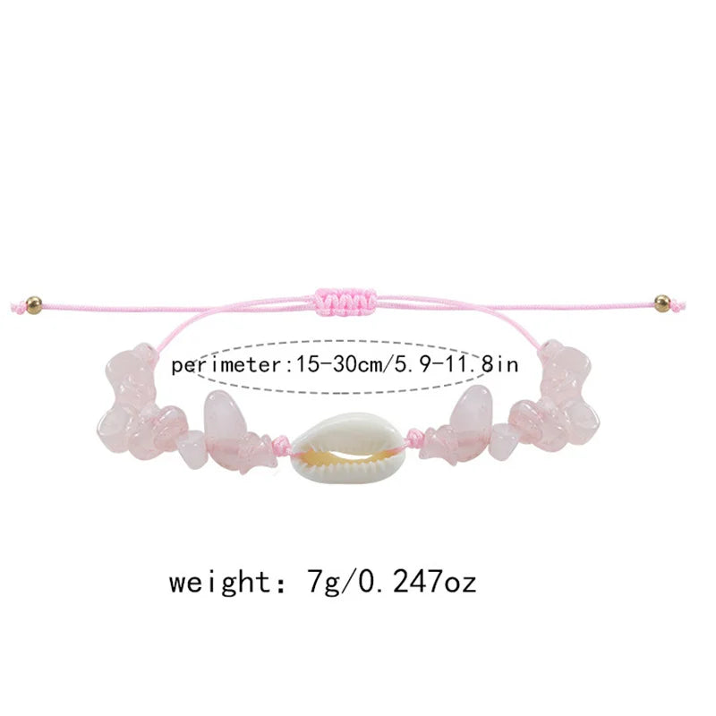 Bracelet Pierre Naturelle Graviers Coquillages Main Ajustable Femme