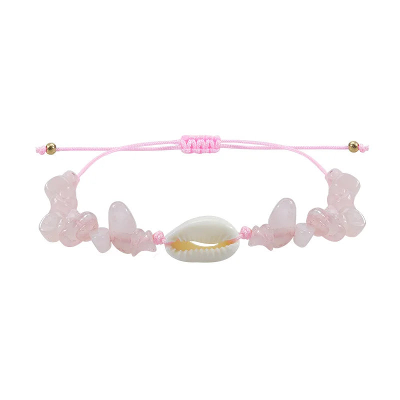 Bracelet Pierre Naturelle Graviers Coquillages Main Ajustable Femme
