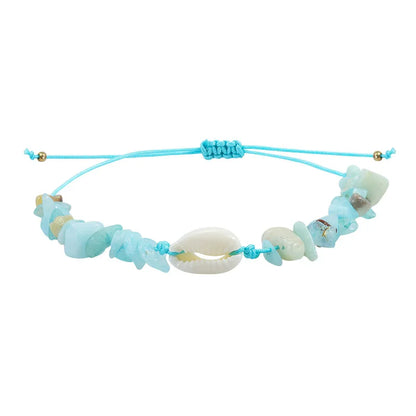 Bracelet Pierre Naturelle Graviers Coquillages Main Ajustable Femme
