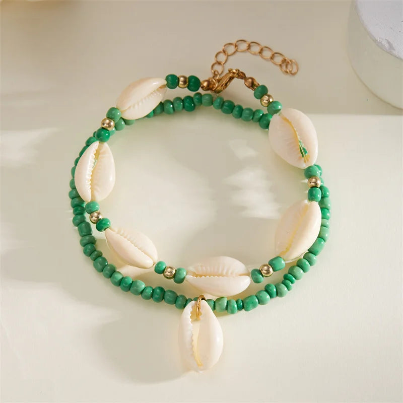 Bracelet de cheville en coquillage pour femmes, été plage océan
