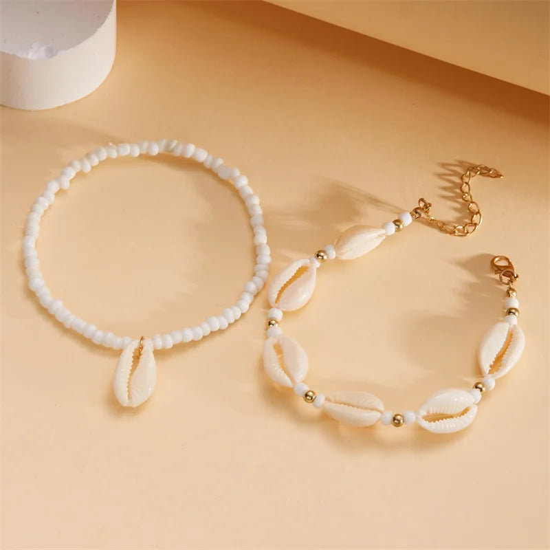 Bracelet de cheville en coquillage pour femmes, été plage océan
