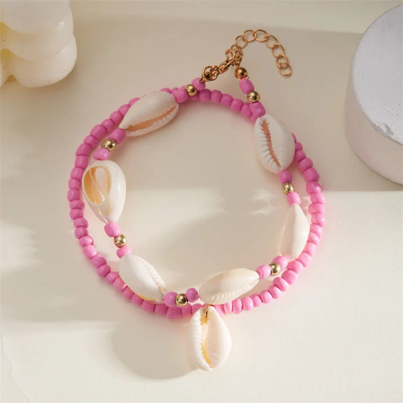 Bracelet de cheville en coquillage pour femmes, été plage océan