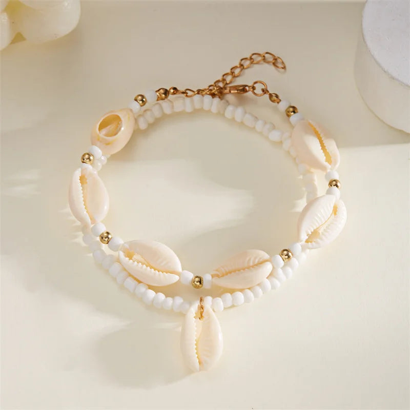 Bracelet de cheville en coquillage pour femmes, été plage océan
