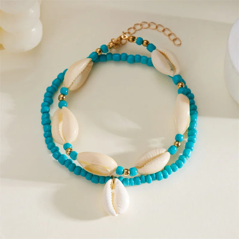 Bracelet de cheville en coquillage pour femmes, été plage océan
