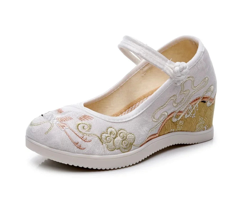 Chaussures ethniques chinoises Harajuku, style vintage Hanfu, toile brodée - Automne