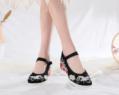 Chaussures ethniques chinoises Harajuku, style vintage Hanfu, toile brodée - Automne