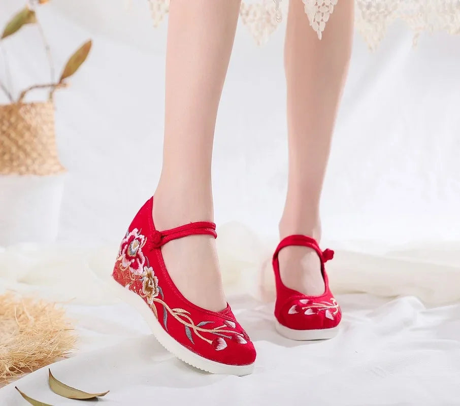 Chaussures ethniques chinoises Harajuku, style vintage Hanfu, toile brodée - Automne