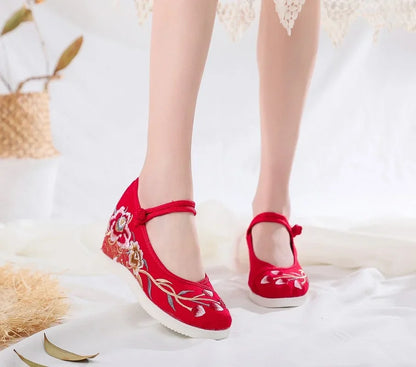 Chaussures ethniques chinoises Harajuku, style vintage Hanfu, toile brodée - Automne