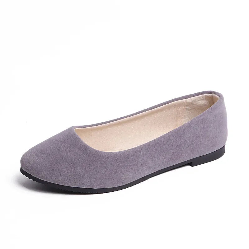 Chaussures plates en faux daim pour femmes, style mocassins noirs - 539