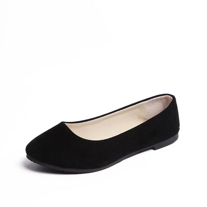 Chaussures plates en faux daim pour femmes, style mocassins noirs - 539