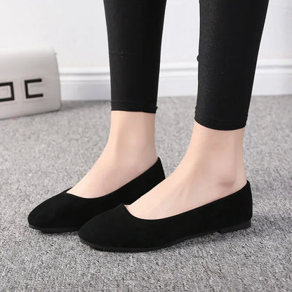 Chaussures plates en faux daim pour femmes, style mocassins noirs - 539