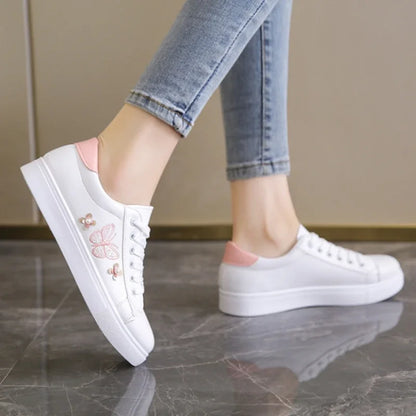 Chaussures blanches cuir femme à lacets, style décontracté, mode printemps