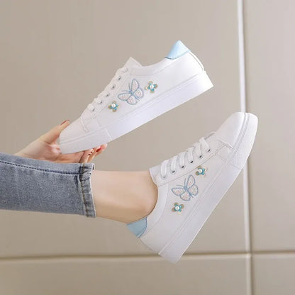 Chaussures blanches cuir femme à lacets, style décontracté, mode printemps