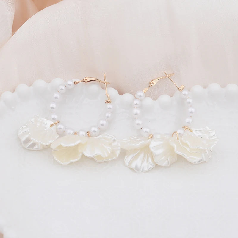 Boucles d'oreilles pendantes fleur coquillage perles perlesreadOnly