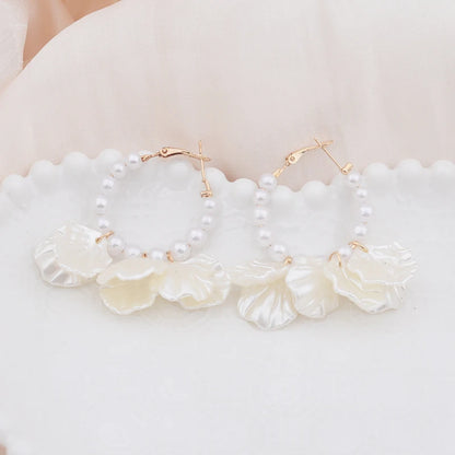 Boucles d'oreilles pendantes fleur coquillage perles perlesreadOnly