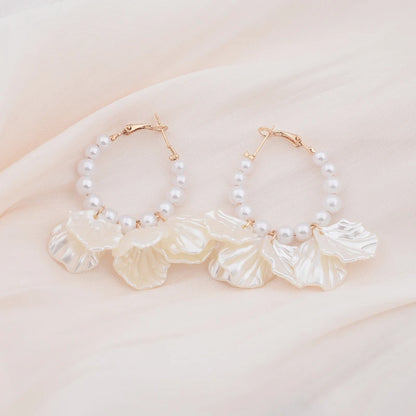 Boucles d'oreilles pendantes fleur coquillage perles perlesreadOnly