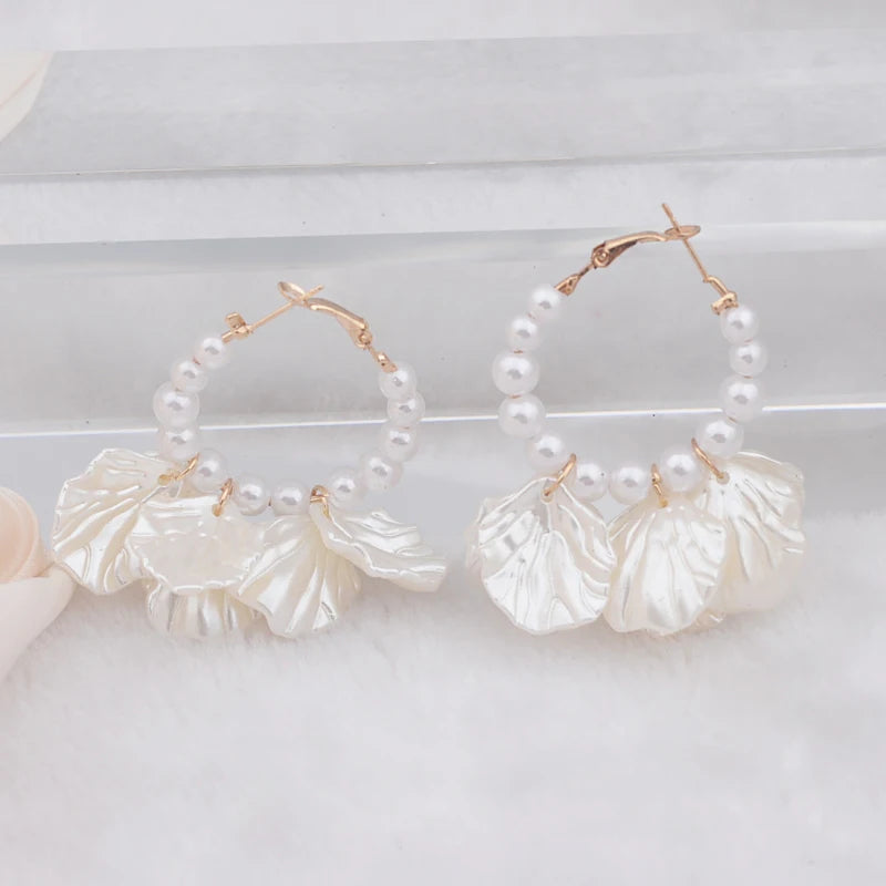 Boucles d'oreilles pendantes fleur coquillage perles perlesreadOnly